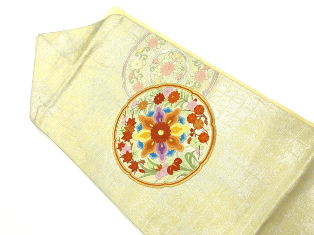 リサイクル　石畳に鏡裏模様刺繍名古屋帯